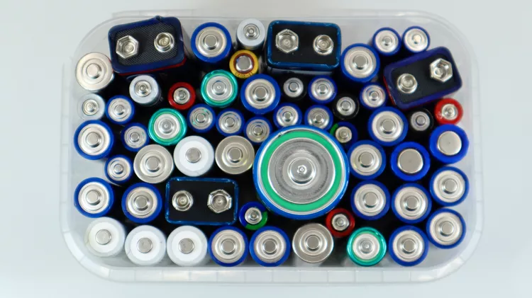 batteries upright in a plastic container